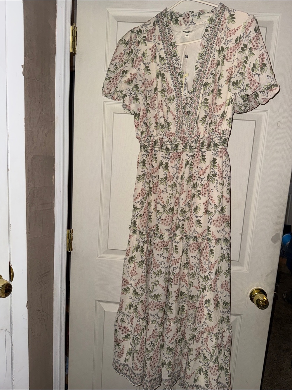 Max Studio Floral Tiered Maxi Dress in Cream and Pink - Picture 1 of 6